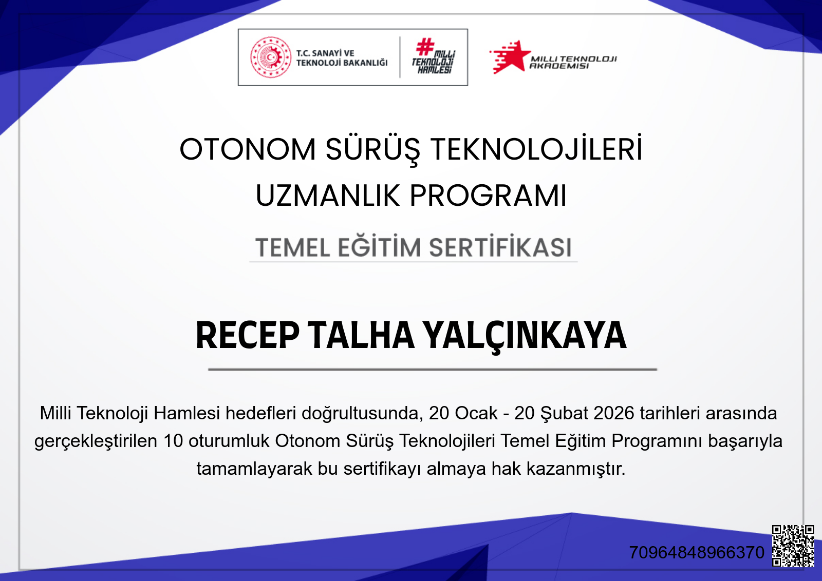 Autonomous Driving Technologies Certification - Milli Teknoloji Akademisi